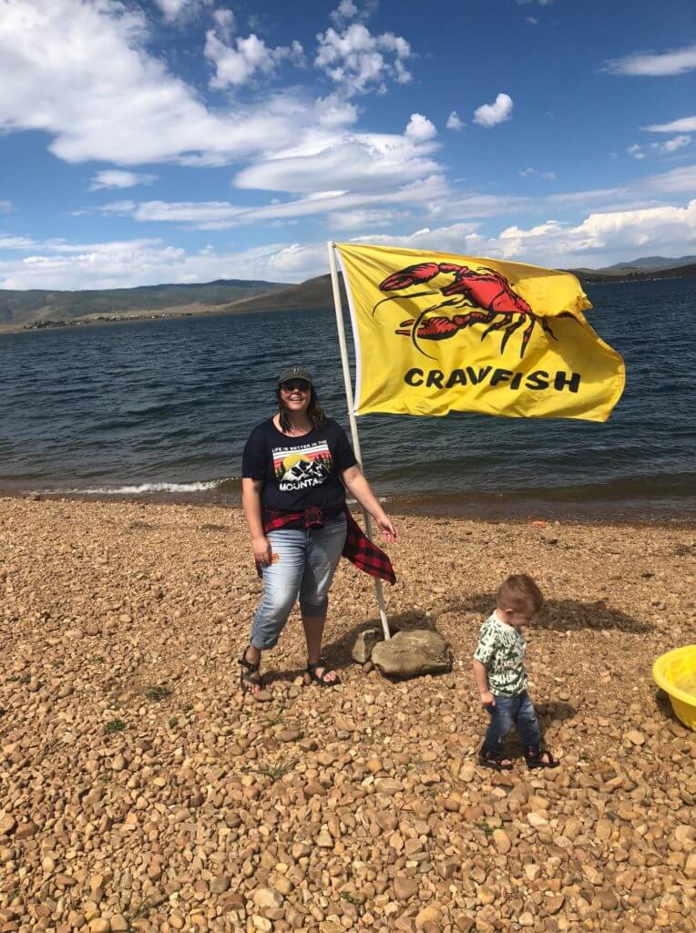 crawdadding with crawfish flag